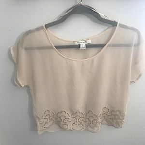 Forever 21 sheer top, cream, size S, cutout detail